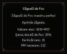 Descrierea skillului Săgeată de Foc, așa cum apare în joc