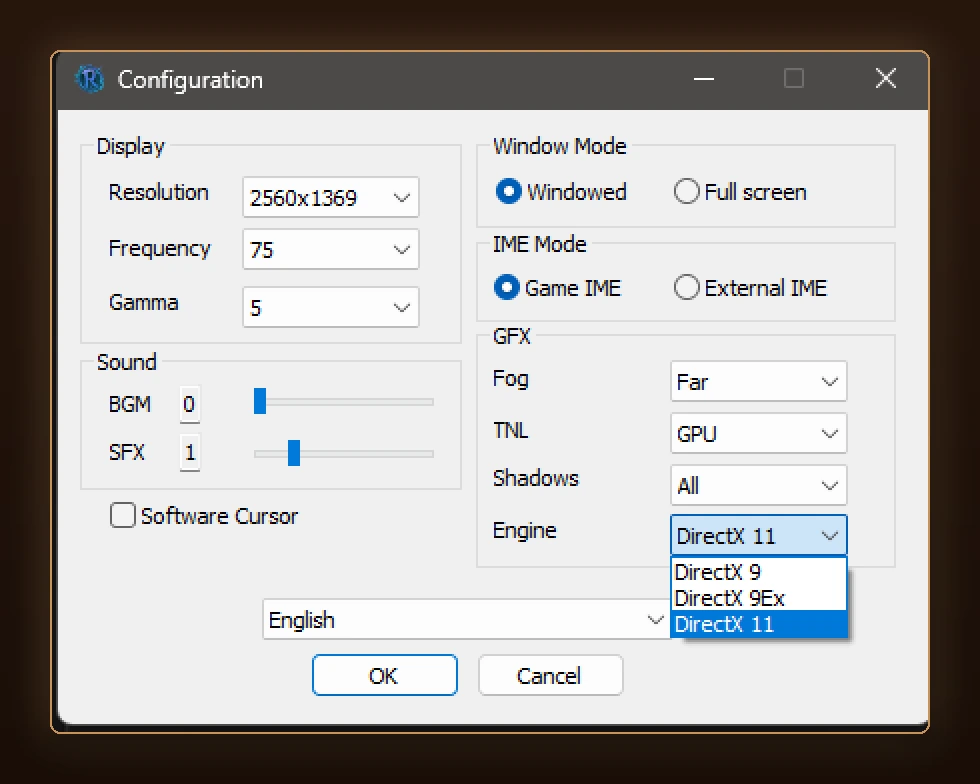 Regalis2 1.8.0 - Engine DirectX 11 in config