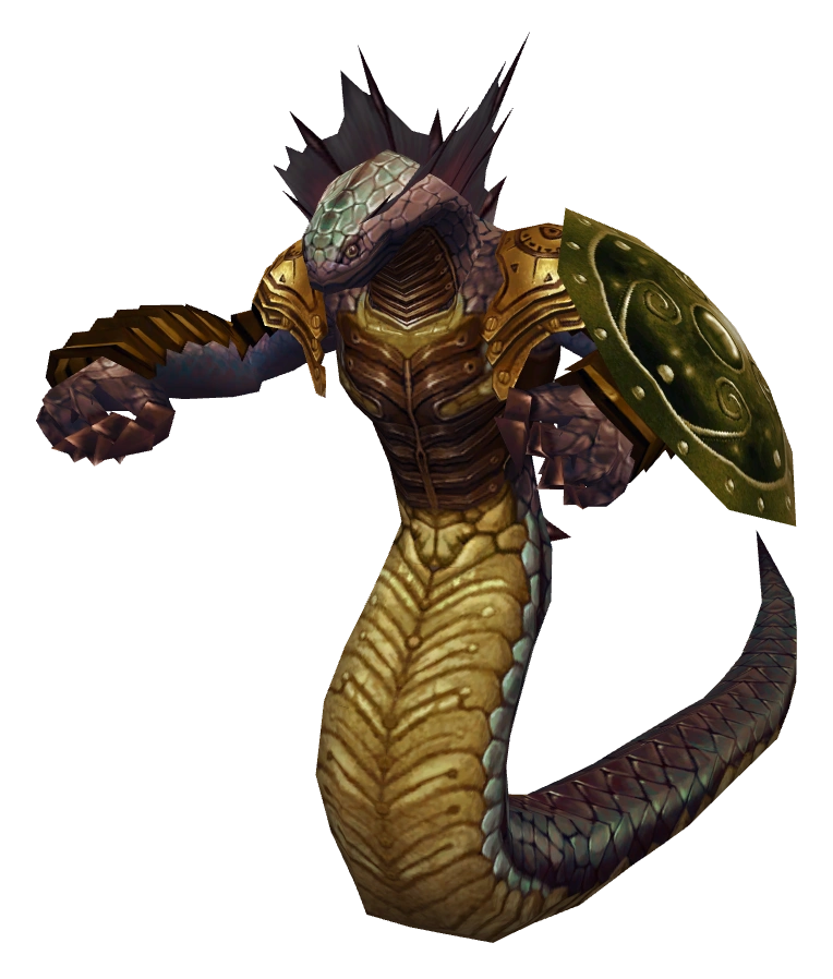 Serpentor, creatura cu trup de șarpe, armură aurie și scut