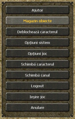 Meniul din joc, cu opțiunile de sistem, opțiunile de joc și deblocarea caracterului